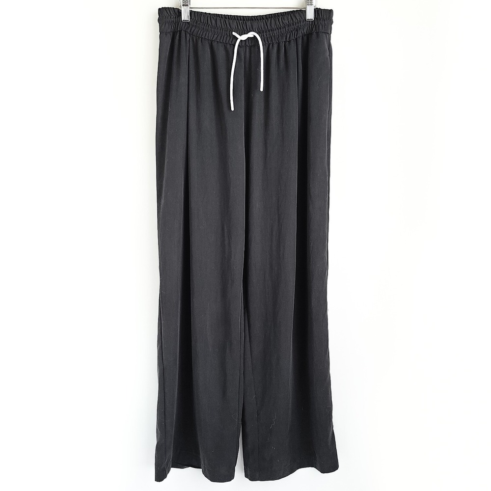 Zara Oversize Drawstring Trousers Pants Womens M Black Elastic Waist New NWT